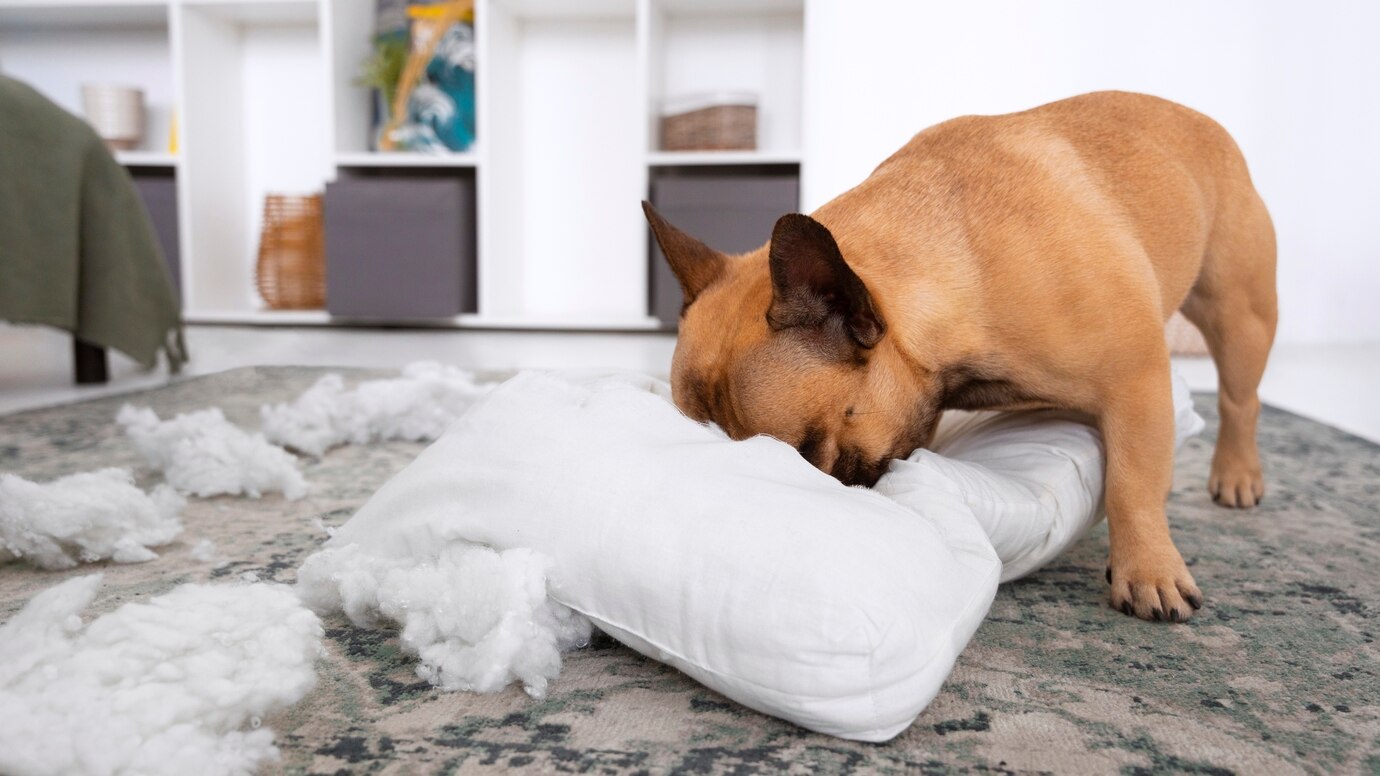 Dog barking in pillow