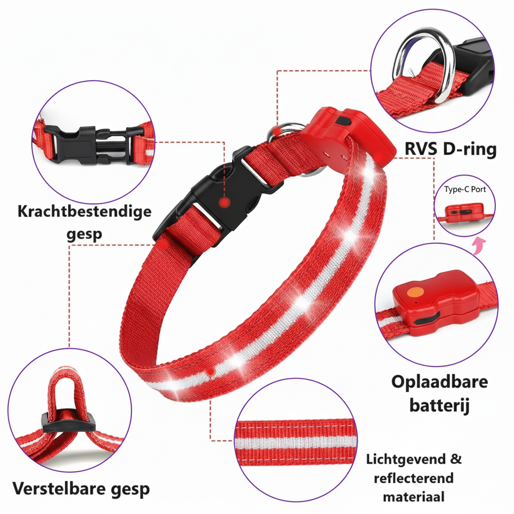 LED Hondenhalsband | Rood