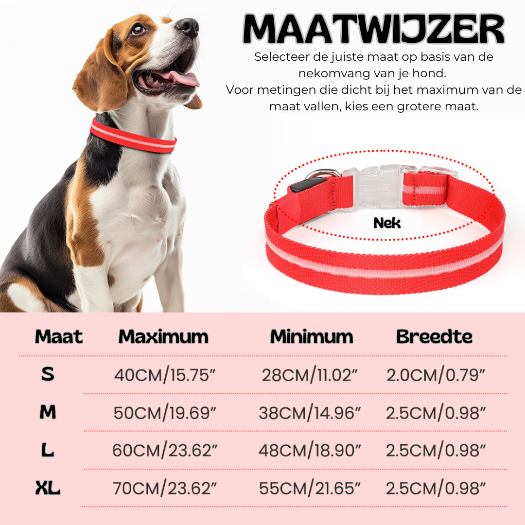 Zwarte LED halsband maatwijzer