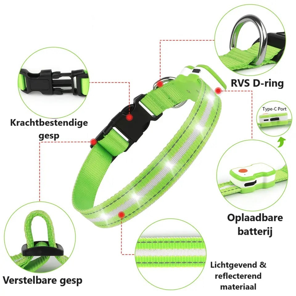 Uitleg lichtgevende groene halsband