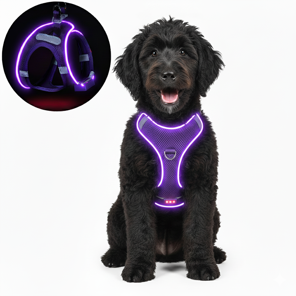 Dog with purple LED Harnas