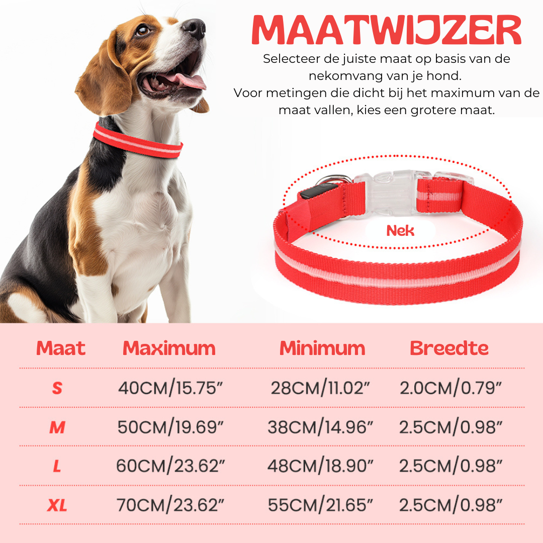 Rode LED halsband maatwijzer